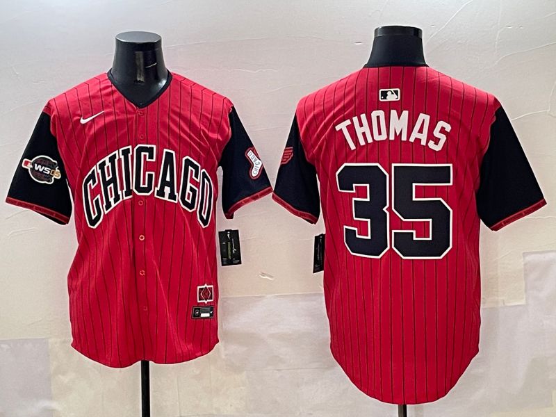Men Chicago White Sox 35 Thomas Red Stripe Joint Name 2025 Nike MLB Jersey style 5